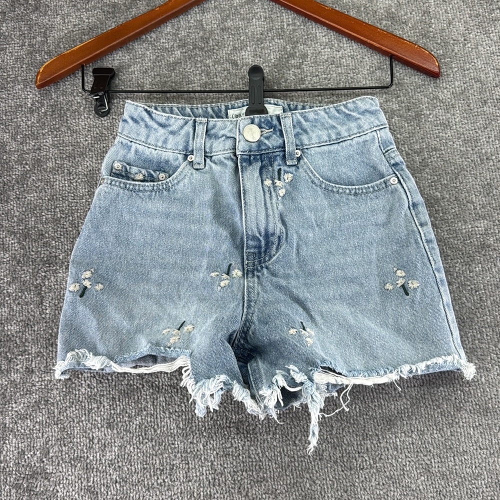 Ban Jara Blue Denim Jean Shorts Floral Frayed Hem Womens 22